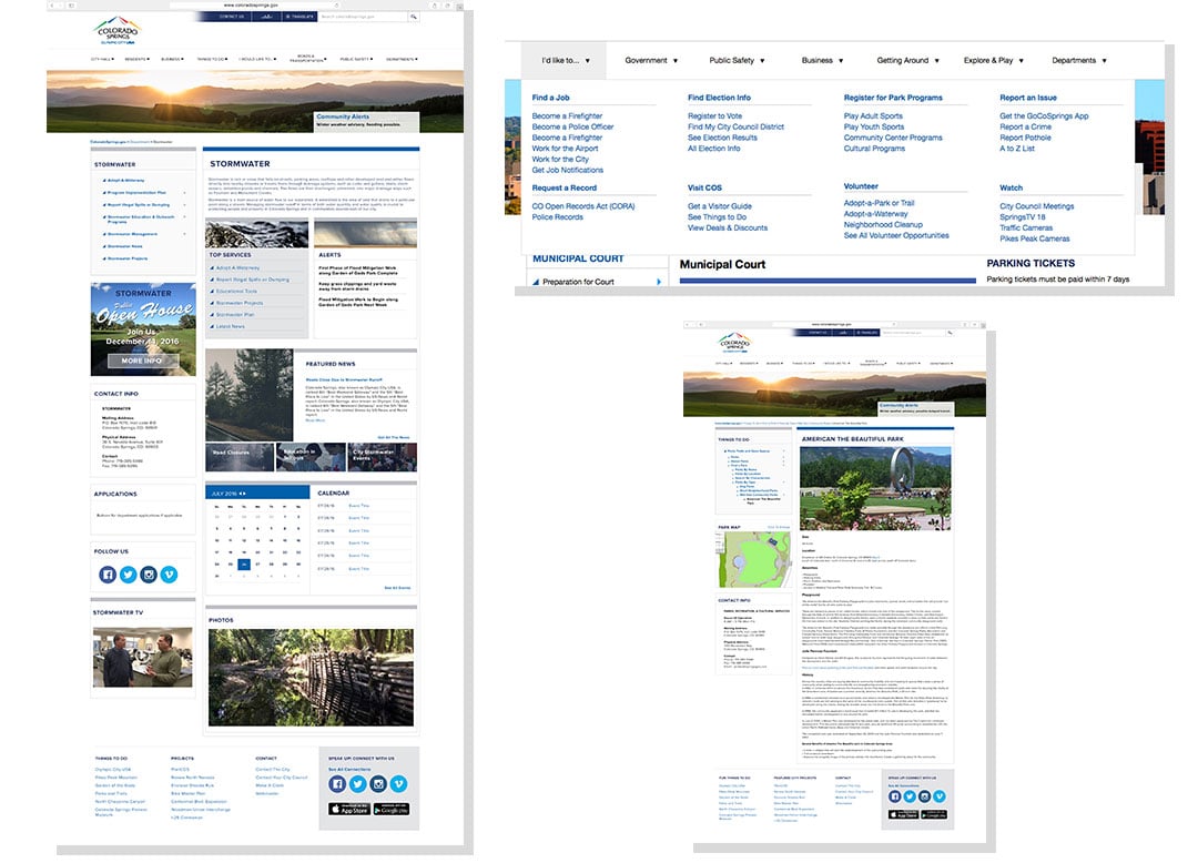 City of Colorado Springs Webpage Design Examples