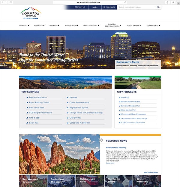 City of Colorado Springs Website Screenshot