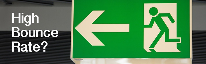 "High Bounce Rate?" Exit sign, green